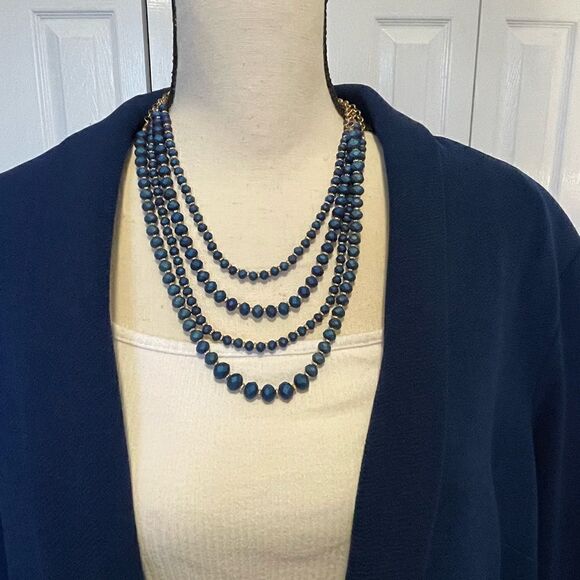 Dark Blue & Gold 4-Strand Beaded Necklace - Picture 1 of 5